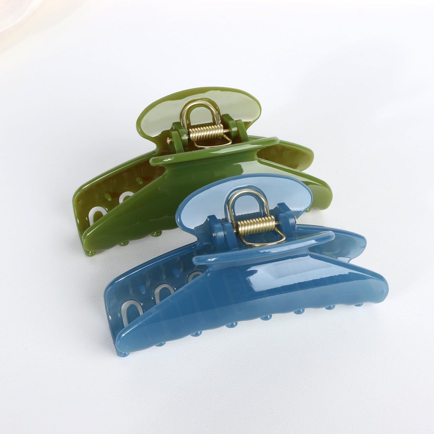 4.2 Inch Large Hair Claw Clips - Non Slip Jaw Clips for Thick Curly Hair, Strong Hold for Active Lifestyles Workout, Yoga, Office 2PCS Set (Green, Blue)