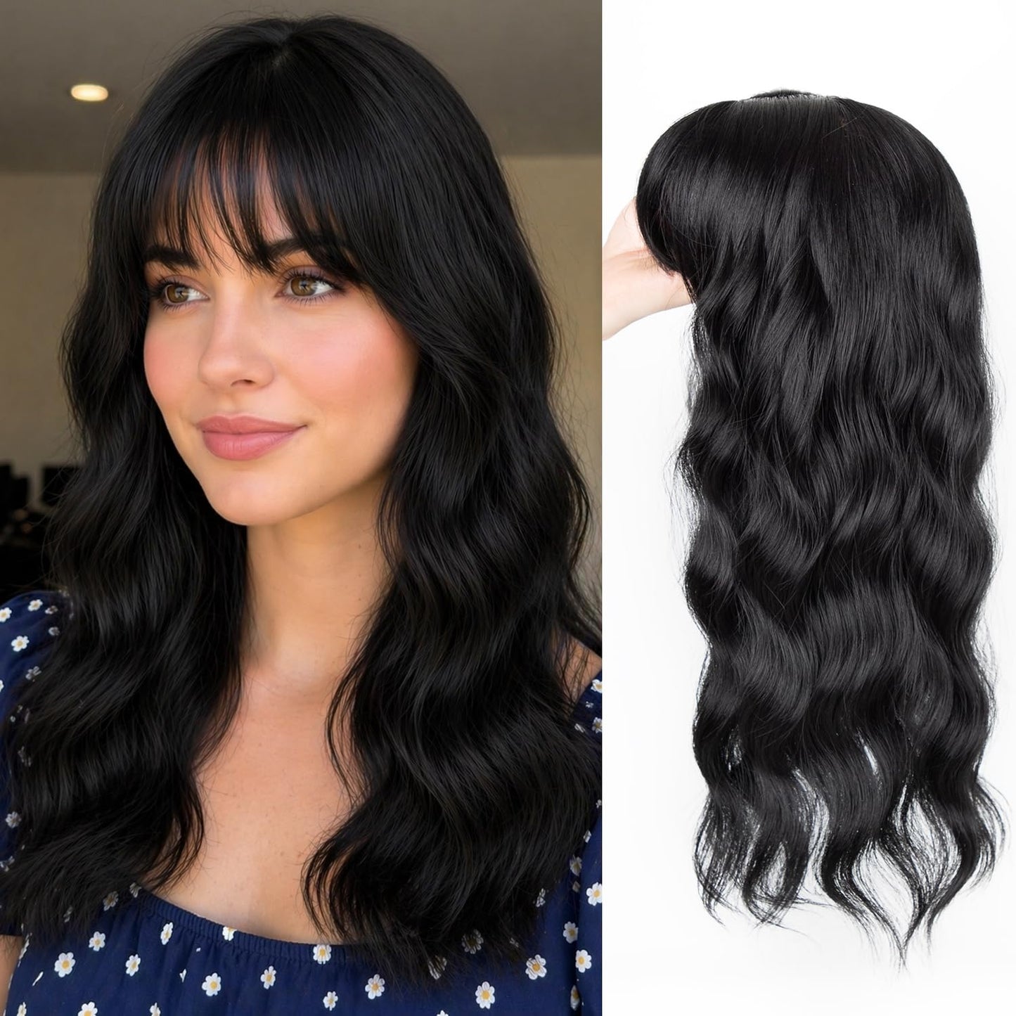 Sakuraaa Hair Toppers for Women - 18" Long Wavy Synthetic Hair Piece | 6.5"x6.5" Large Base in Dark Brown