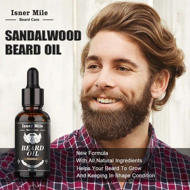 Isner Mile Beard Grooming Kit for Men Care: with Beard Oil Balm Wash Brush Comb & Straight Razor, Birthday Valentines Fathers Gifts for Men Him Boyfriend Husband Coworker, Christmas Stocking Stuffers
