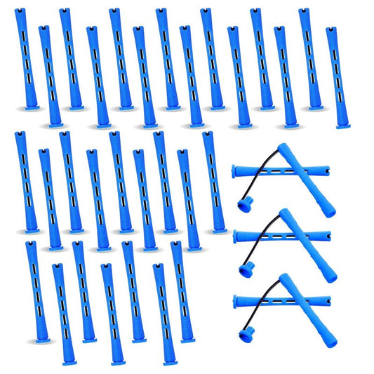 30 Pcs Perm Rods - Plastic Cold Wave Curling Rollers for Short Hair | Blue, 0.47 Inches