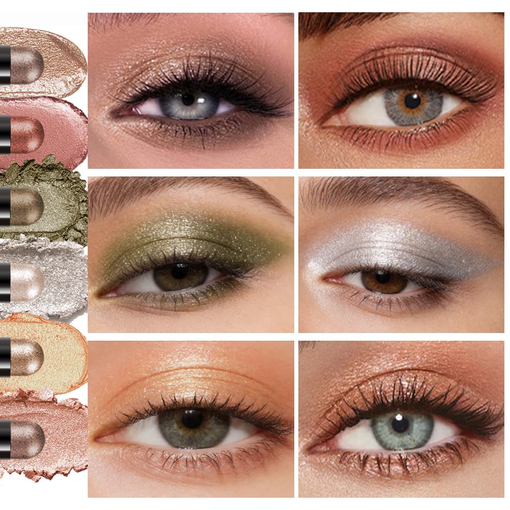 Neutral Eyeshadow Stick Combo Set - 6 Metallic Shades for Effortless Daily & Party Makeup | Long-Lasting, Waterproof