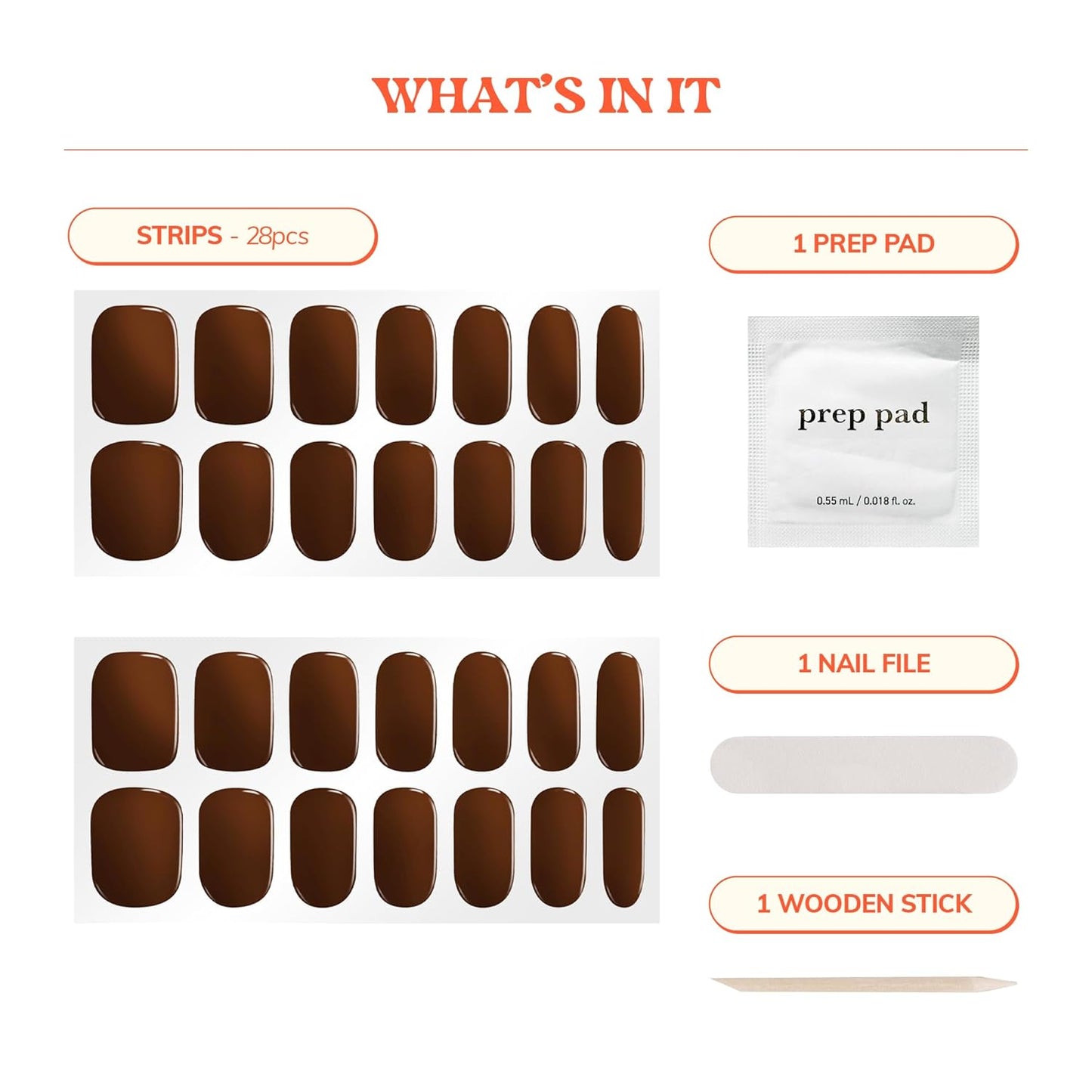 Heyhae Semi Cured Gel Nail Strips - Easy Apply Brown Fall Design | 28 Strips, Prep Pads & Nail File Included