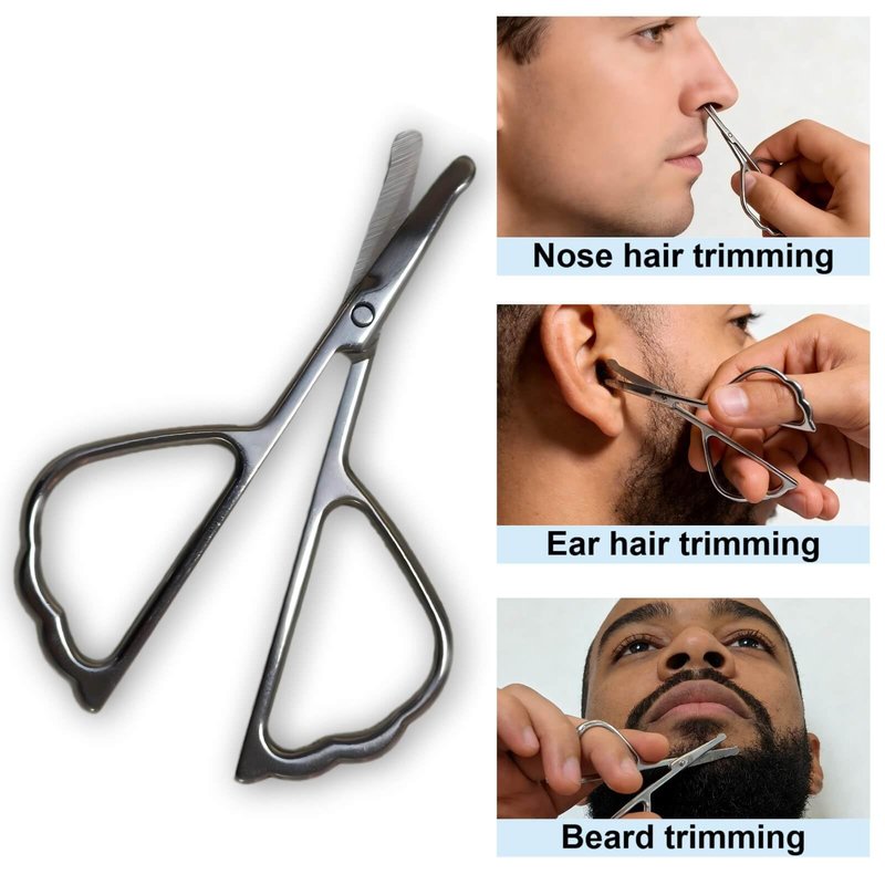 Bneajix 2PCS Stainless Steel Safety Nose Hair Trimmers, Grooming Scissors Set for Men & Women, Rounded & Pointed Tip Small Shears for Nose Ear Eyebrow Beard Trimming, Baby Nail & Travel Portable