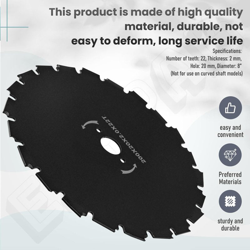 99944200131 20 mm Bore 22 Tooth, 8" Steel Brushcutter Blade Compatible with Echo SRM-210 SRM-225 SRM-230 SRM-260 SRM-265 SRM-280 SRM-311 SRM-340 SRM-400 SRM-410 Trimmers