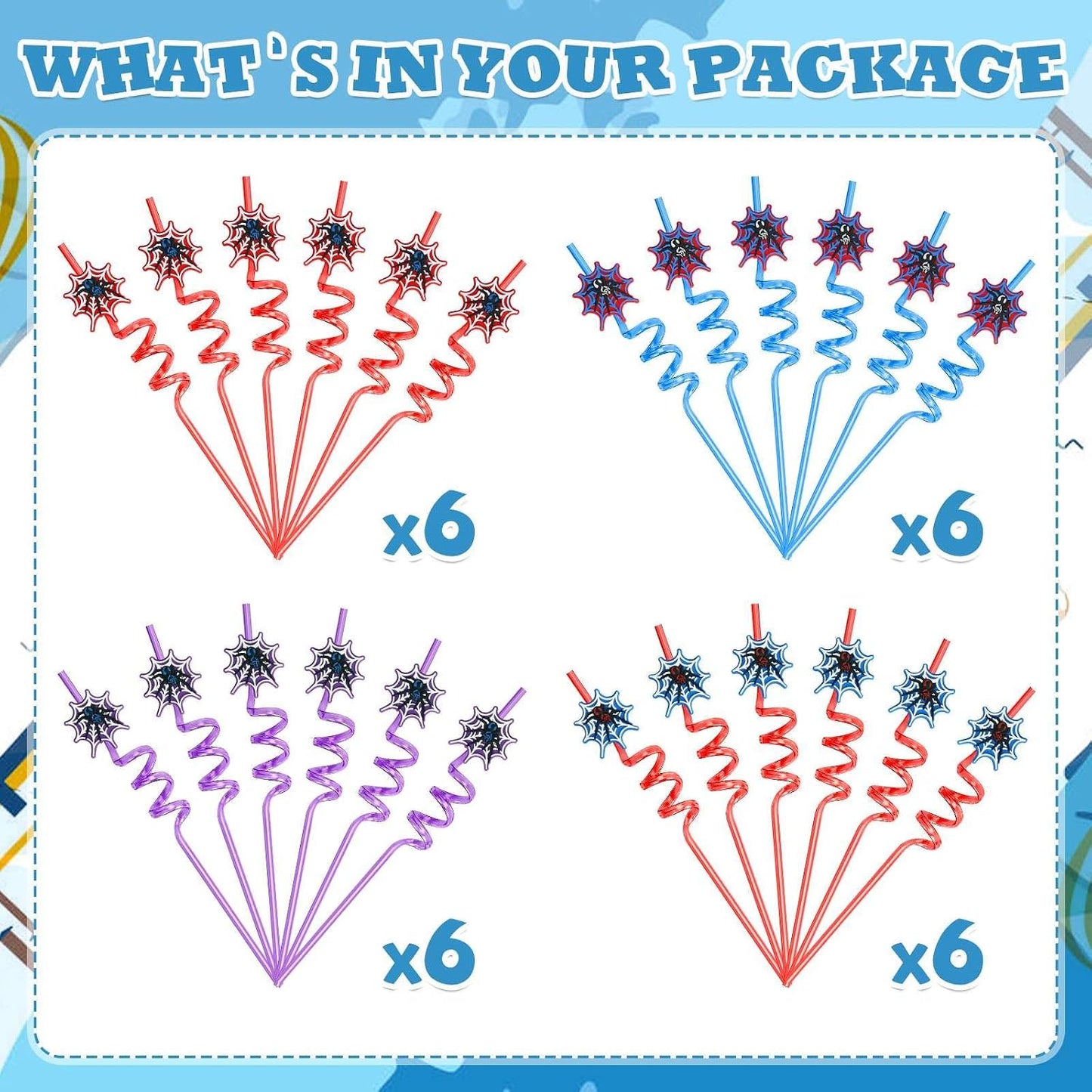 Spider Web Straws - Superhero Theme Party Favors | Plastic Silly Straws for Birthday Goodie Bags & Decorations