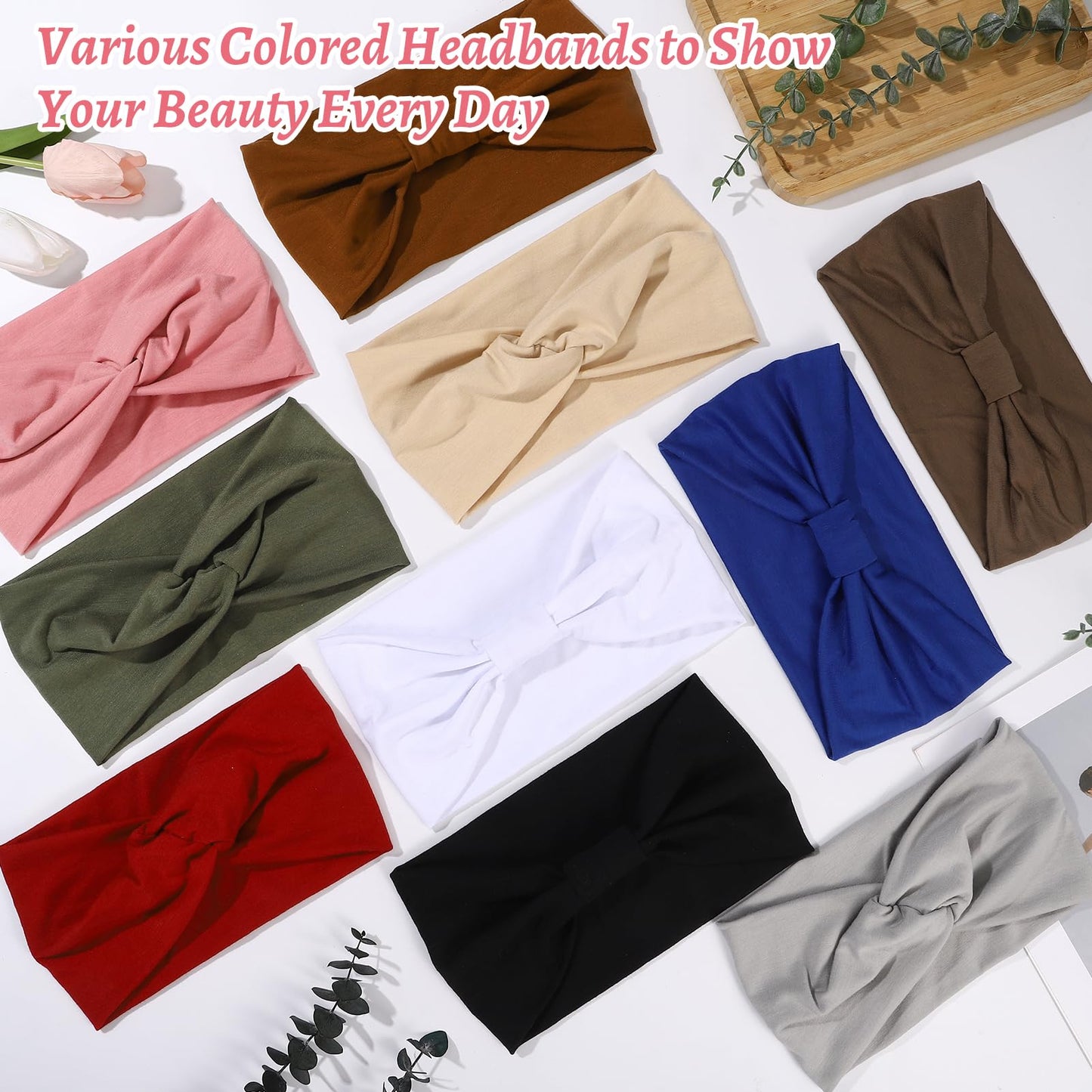 ZhouBoat 10 Pcs Stretchy Headbands for Women Non Slip Wide Elastic Head Bands Soft Twist Knotted Headbands Sports Sweat Bands for Daily Life Spa Yoga Workout Running Gym
