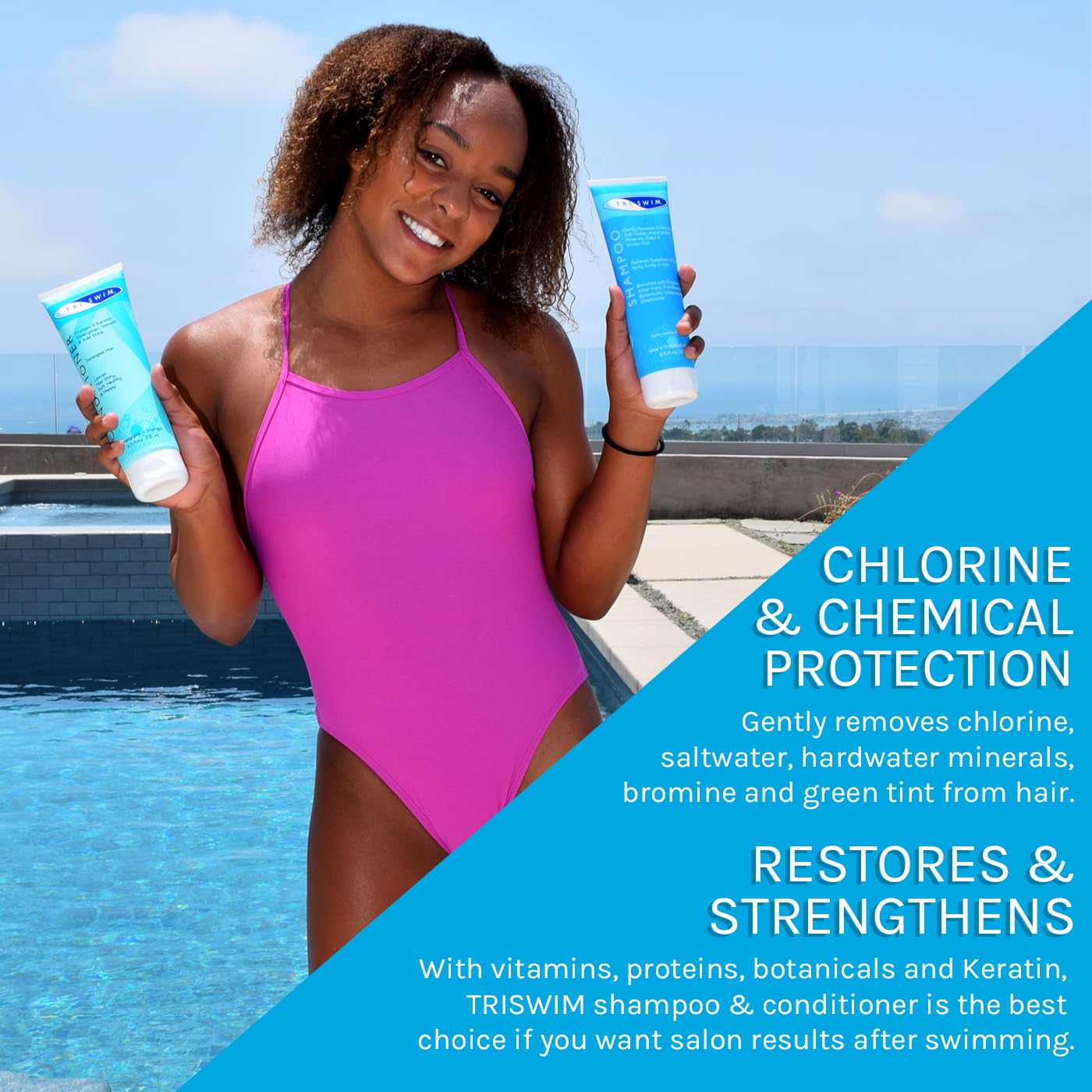 TRISWIM Chlorine Shampoo and Conditioner Set | Swim Shampoo and Conditioner for Swimmers, 8.5 fl oz Each | Paraben-Free with Aloe Vera & Keratin Removes Chlorine & Restores Damaged Hair