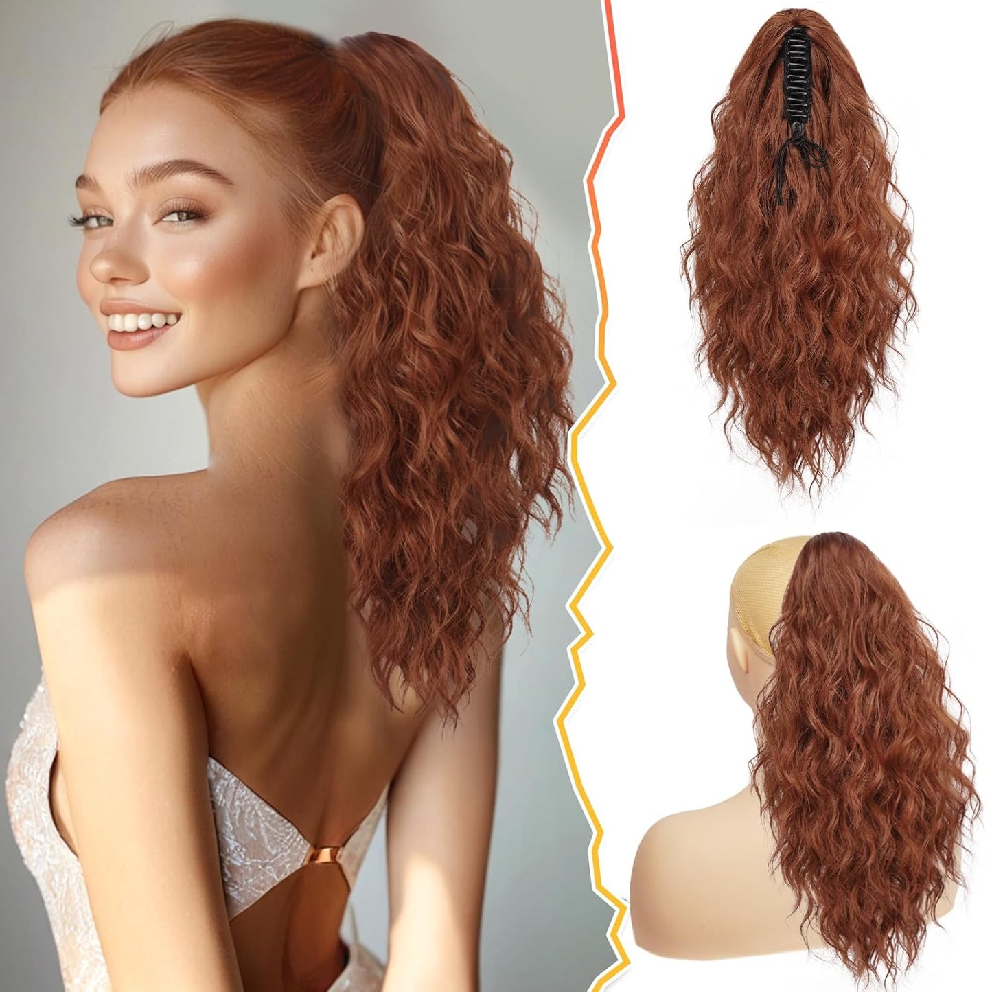 Ponytail Hair Extensions - 12 Inch Claw Clip Dark Brown Curly Wavy Ponytail for Women