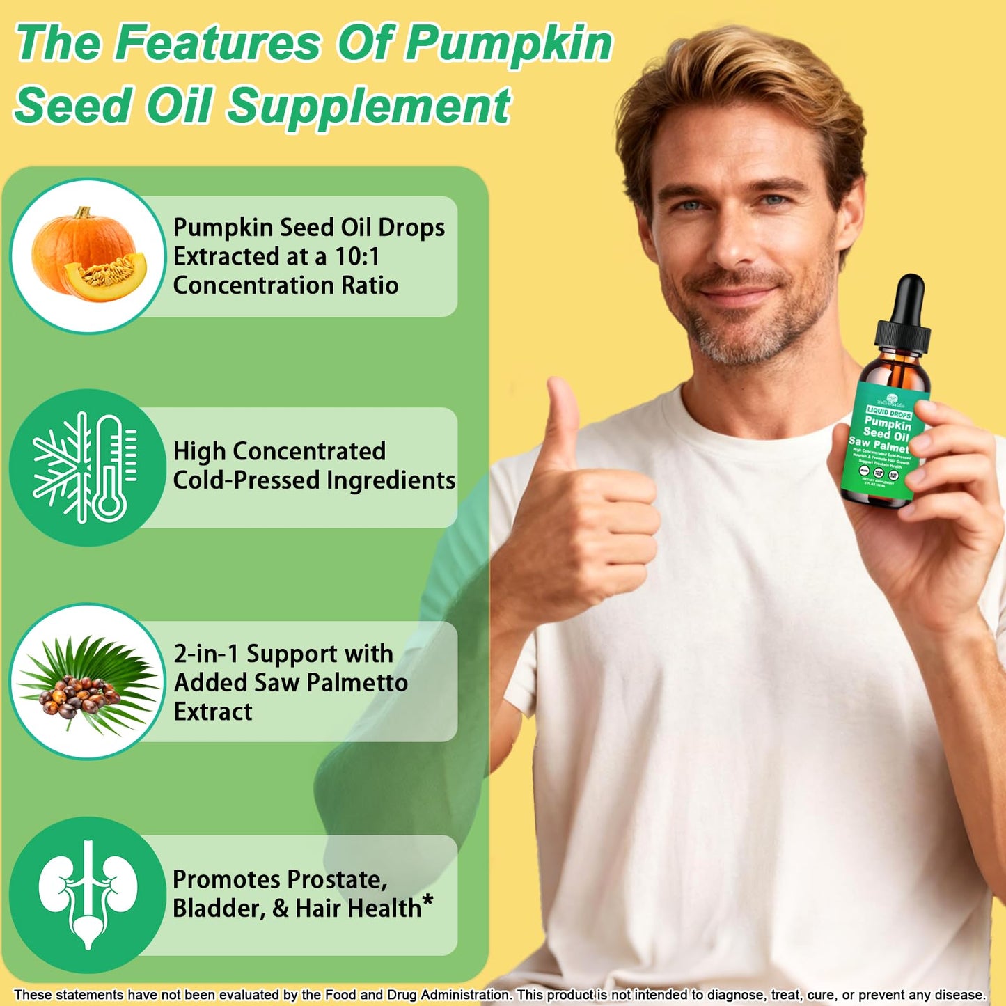 Pumpkin Seed Oil with Saw Palmetto Drops-High Concentrated Pumpkin Seeds Oil Supplement for Hair, Bladder & Prostate Health丨 Cold Pressed, High Absorption Liquid for Women & Men丨NON-GMO, Vegan, 2Fl Oz