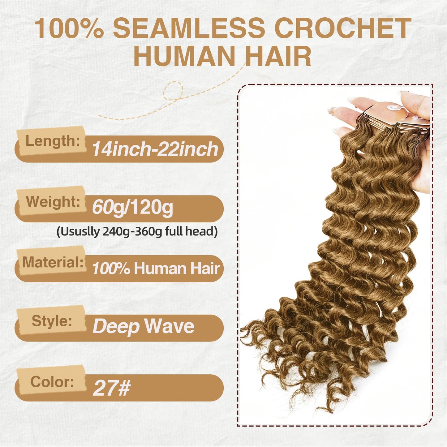 Human Crochet Hair for Black Women 20inch 60g Pre Separated 50 Strands Deep Wave Feather Crochet Human Hair Easy Install Hook Design,27# Invisible Miracle Knots Honey Blonde Boho Crochet Hair