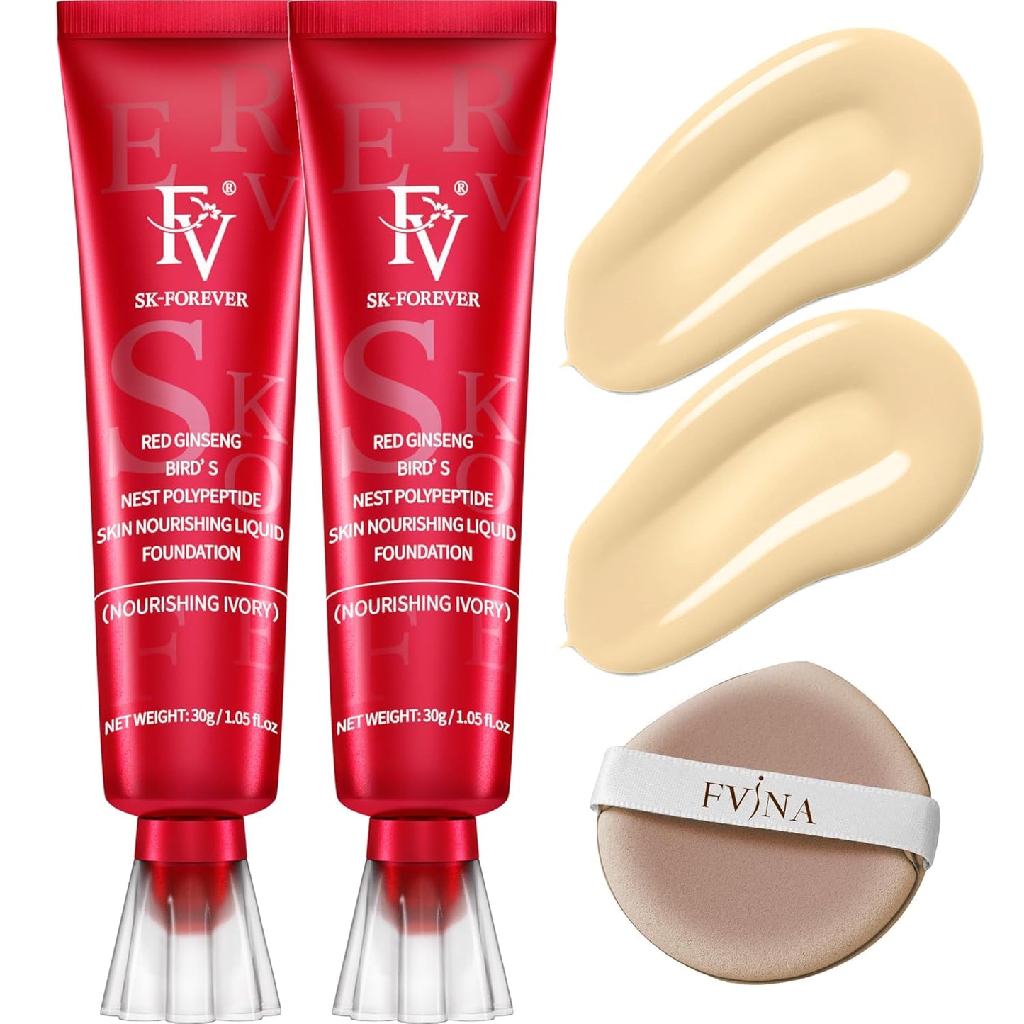 Dewy Liquid Foundation Makeup - Waterproof & Lightweight Hydrating Formula | 2 Pack, Classic Ivory