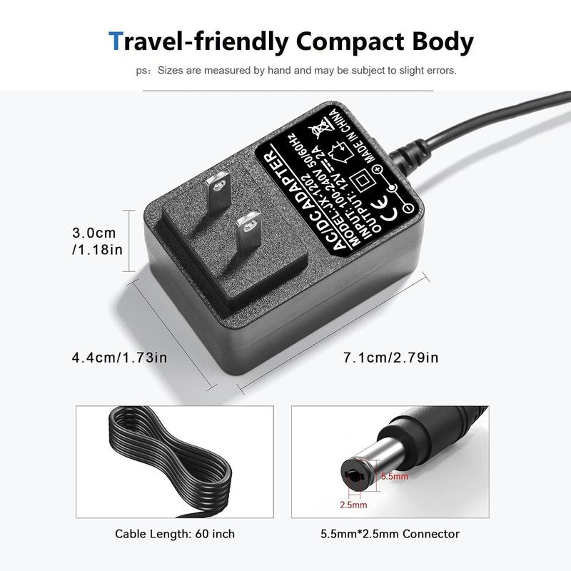 12V DC Adapter Power Cord fit for Theragun Liv, ONN 16” 20" 30" 37" ONN Sound Bar Speaker, ONB18SB001, Onn 22" 100002487 24" ONA18HO015 100002480 Monitor Charger Replacement