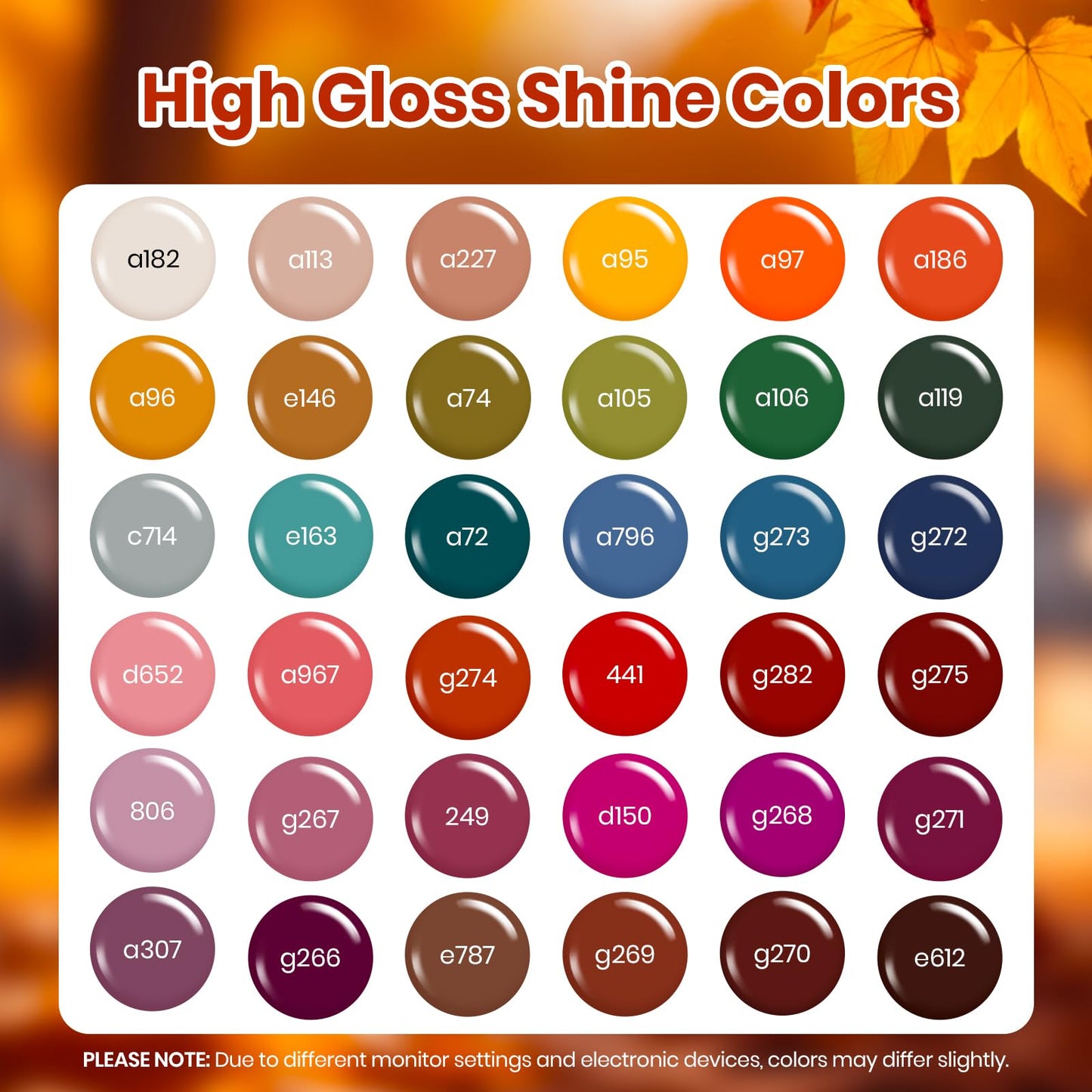 Beetles Fall Gel Polish Set - Waltz of Leaves Collection, 36 Autumn Colors Purple Green Colors Gel Polish Set With Base and Glossy Matte Glitter Top Coat Soak Off UV Led Gifts for Women