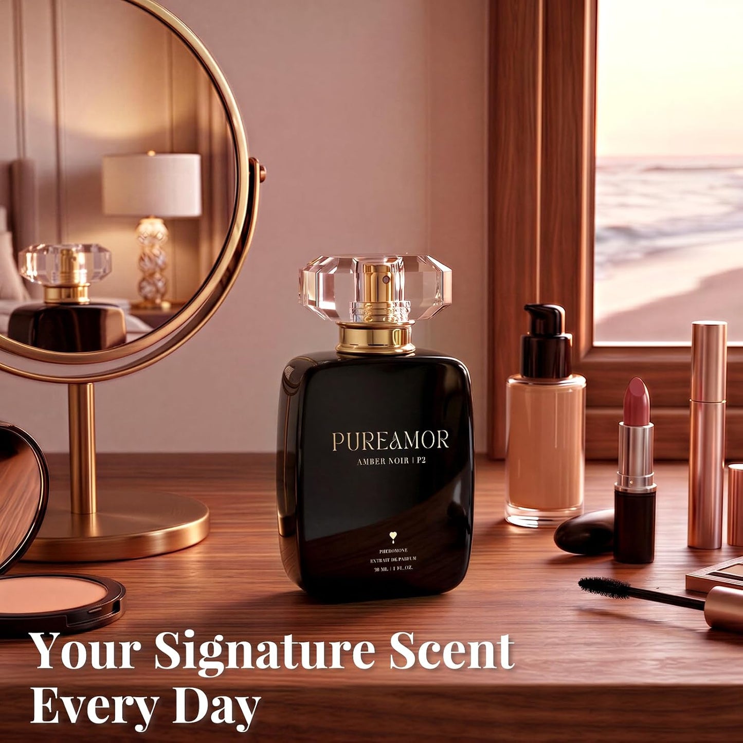 PUREAMOR Pheromone Perfume for Women - Amber Noir Extrait de Parfum | Long-Lasting Vanilla Amber Scent, 1.0 oz (30 ml)