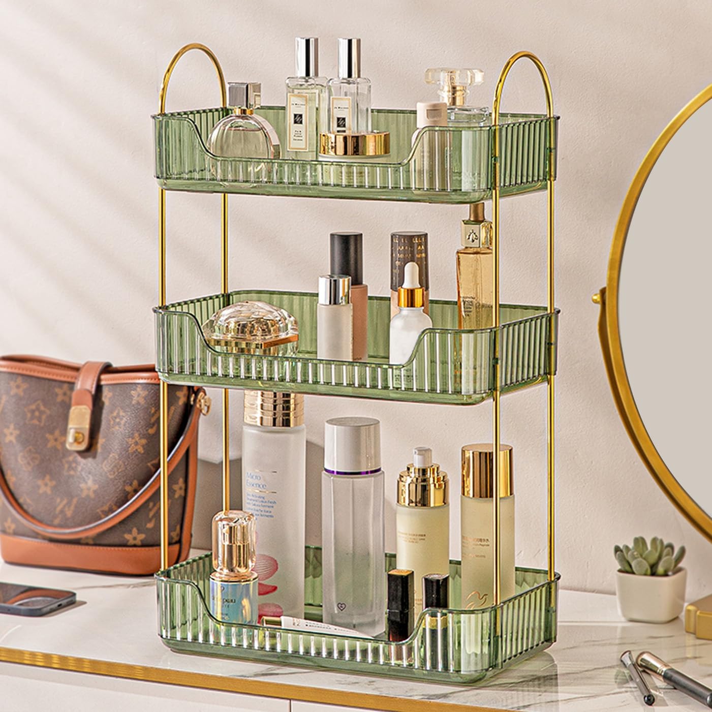 Aveniee Bathroom Counter Organizer - 3 Tier Perfume & Skincare Storage Shelf | Clear Vanity Makeup Tray