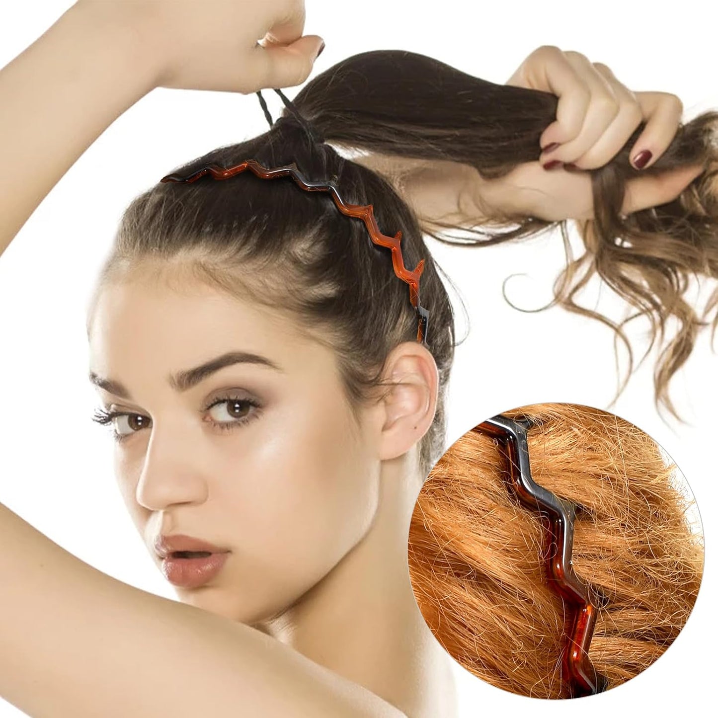 Zig Zag Hairbands - 4-Piece Set of Wavy Plastic Headbands for Women | Black & Amber Colors