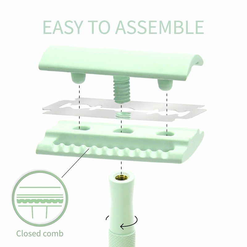 Bambaw Single Blade Razors for Women and Men with 5 Double Edge Safety Razor Blades, Stainless Double Edge Razor, Eco Friendly Razor, Reusable & Plastic Free - Mint Green