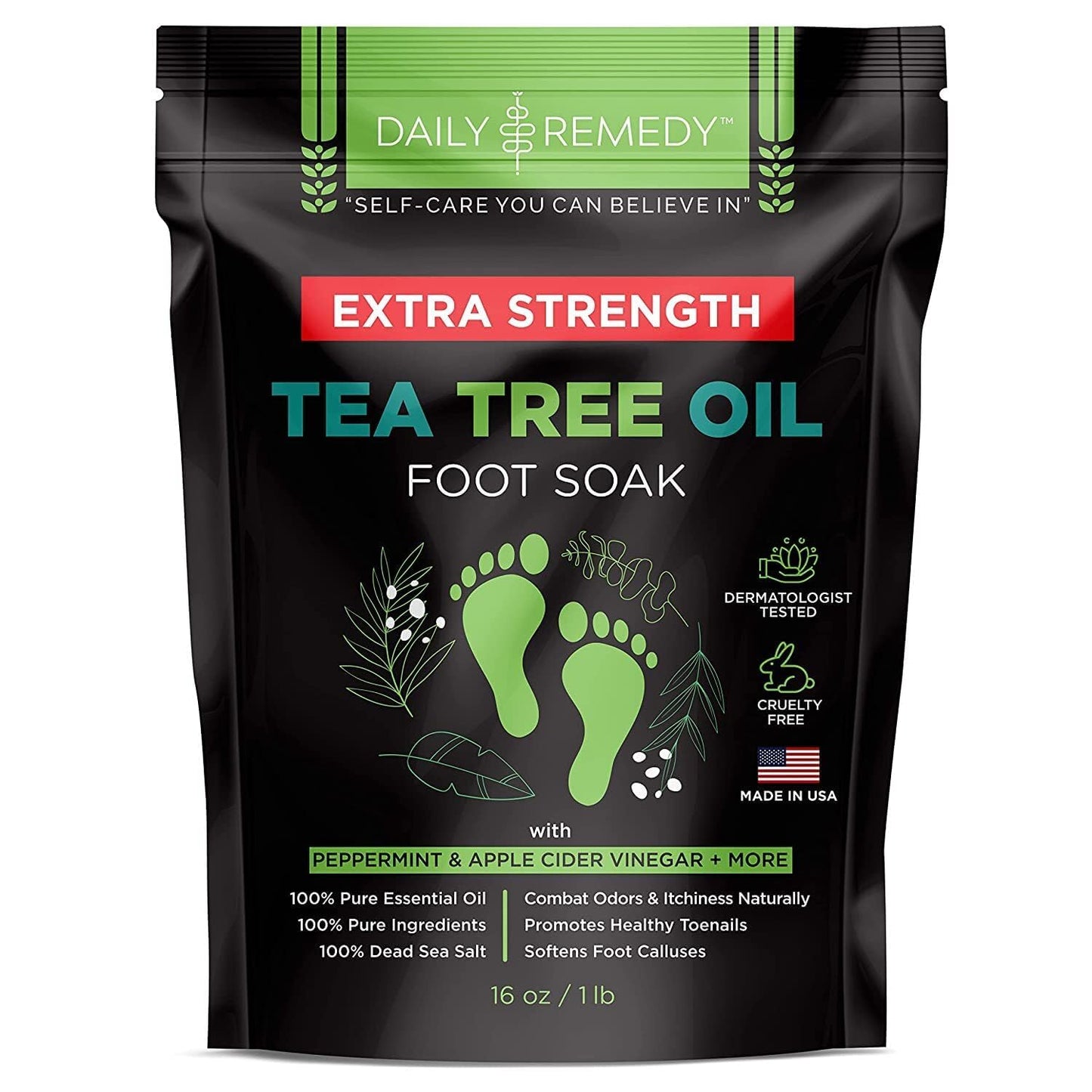 Tea Tree Oil Foot Soak | Epsom Salt Relief for Toenail Irritations, Athlete's Foot & Odor - 16 Ounce