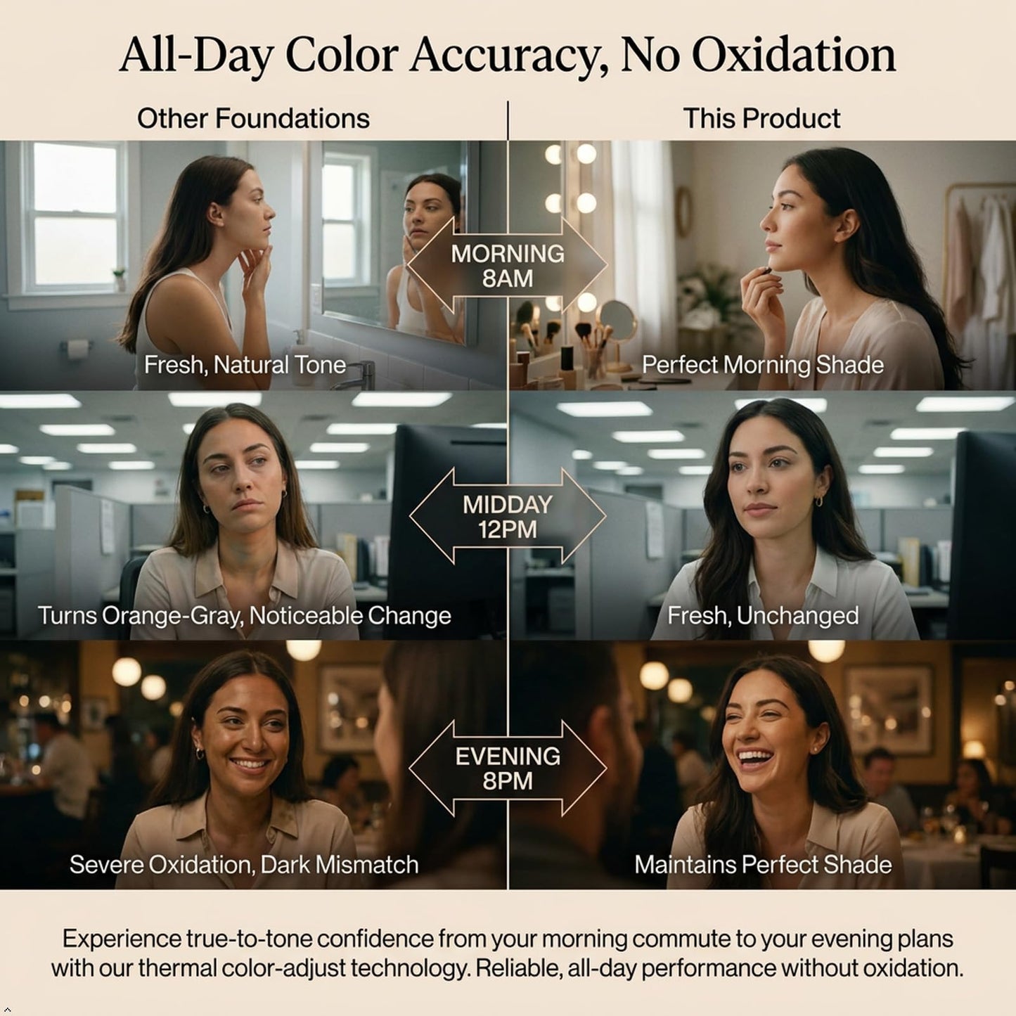 Color Changing Foundation, Skin Tone Adapting Liquid Foundation for Women, Blurs Imperfections & Fine Lines, Instantly Adapts to Your Skin Tone(Medium)