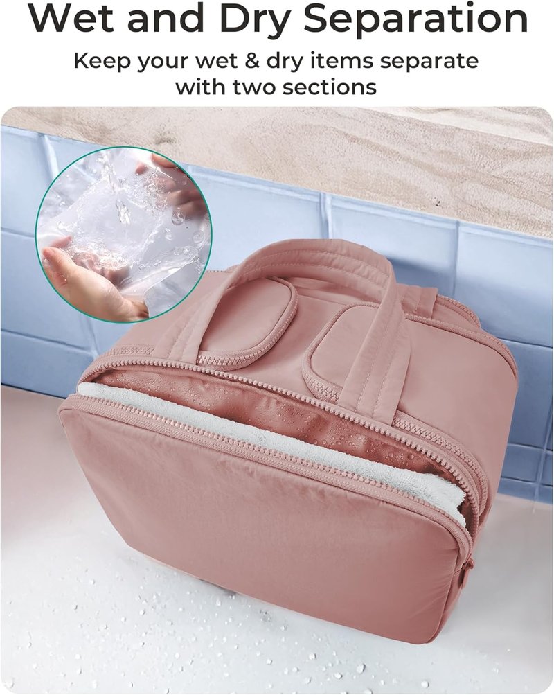 Travel Toiletry Bag - Lightweight Wide-Open Makeup Organizer for Women | Dark Pink