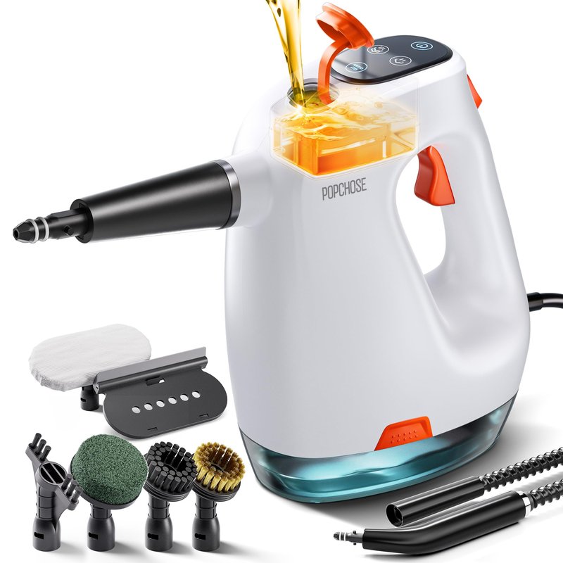 POPCHOSE Steam Cleaner with Detergent Dispenser, 15s Heat-Up Handheld Steam Cleaner for Home, 500ml Removable Water Tank, Lightweight Portable Steamer for Cleaning Grout, Windows, Kitchen, Easy Refill