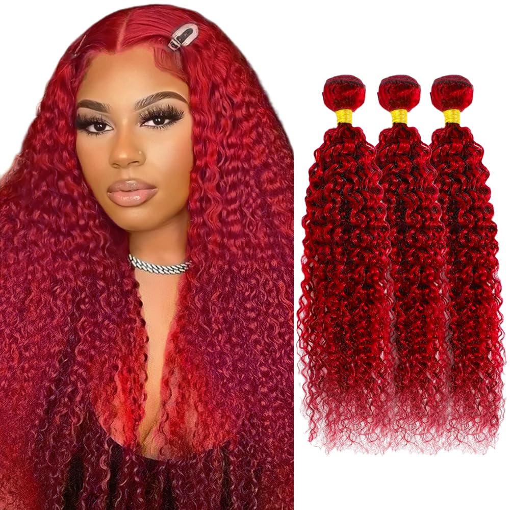 26 26 26 inch Red Bundles Human Hair Red Curly Bundle Unprocessed Virgin Burgundy Bundle Hair Extensions for Woman 300g
