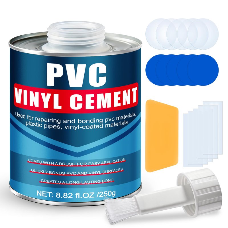 kuailaya Vinyl Cement, Vinyl Patch Kit include 8.8oz Vinyl Glue Vinyl Repair Patch and Scraper Waterproof High Bonding Strength and Sealing High Weather Resistance for Pool Liners Tarps Air Mattresses
