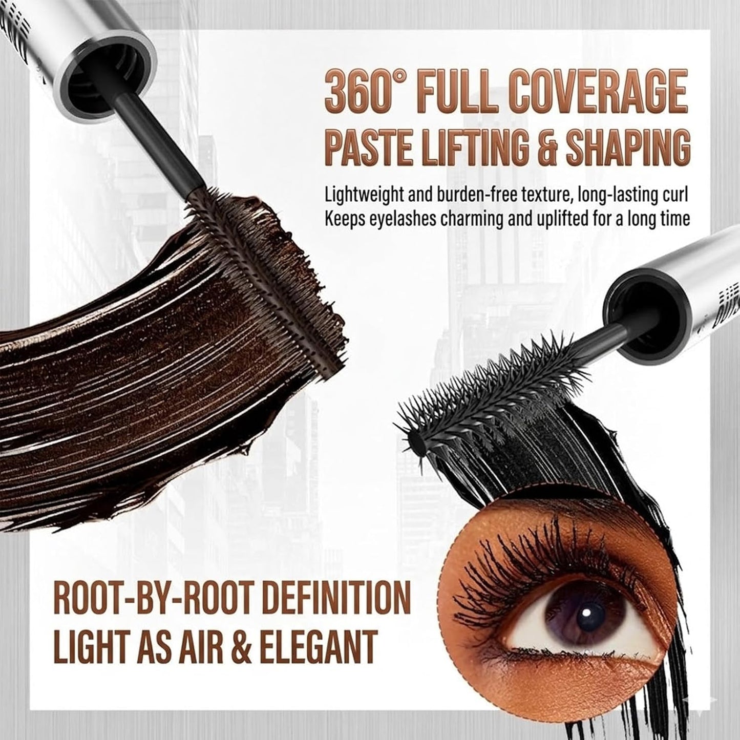 HD Waterproof Mascara Duo for Natural 3D Lashes - Black & Coffee Brown | All-Day Wear, No Clumping (2pcs)