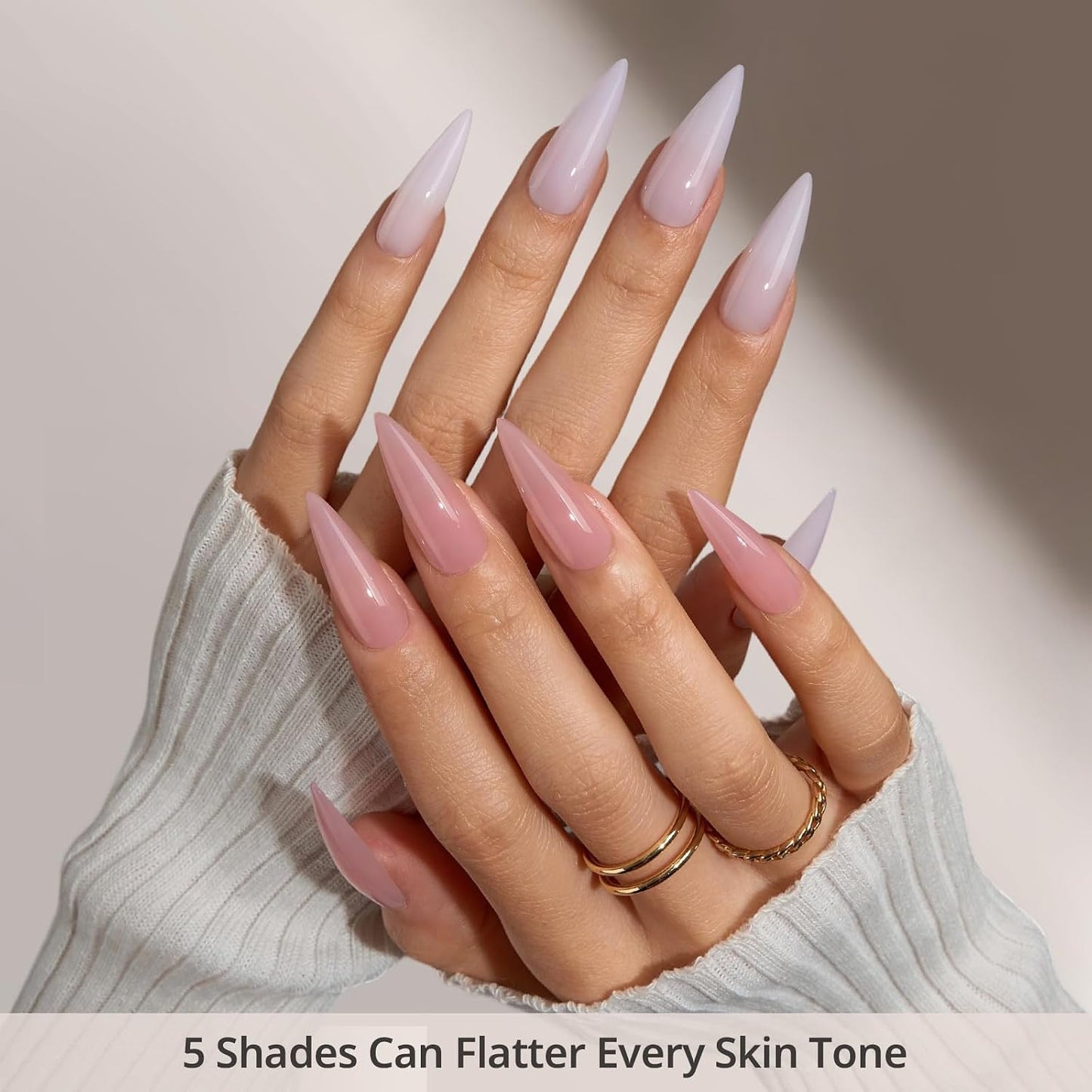 BTArtbox Press-On Nails - 5 Shades of Nude Long Stiletto | 16 Sizes for Easy Application & 4-Week Wear
