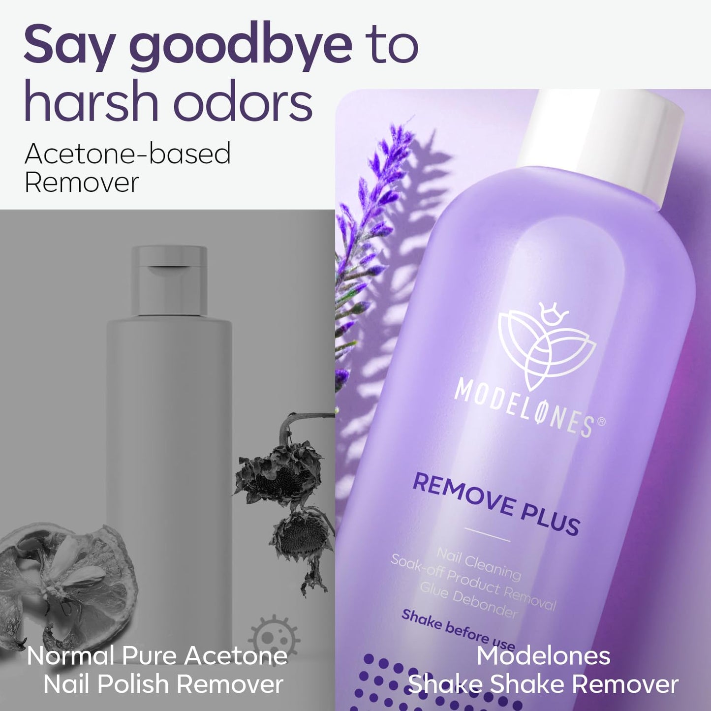 Modelones Nail Polish Remover - Gentle Gel Polish Remover with Jojoba Oil | 8 Fl Oz Lavender for Acrylic & Press-On Nails