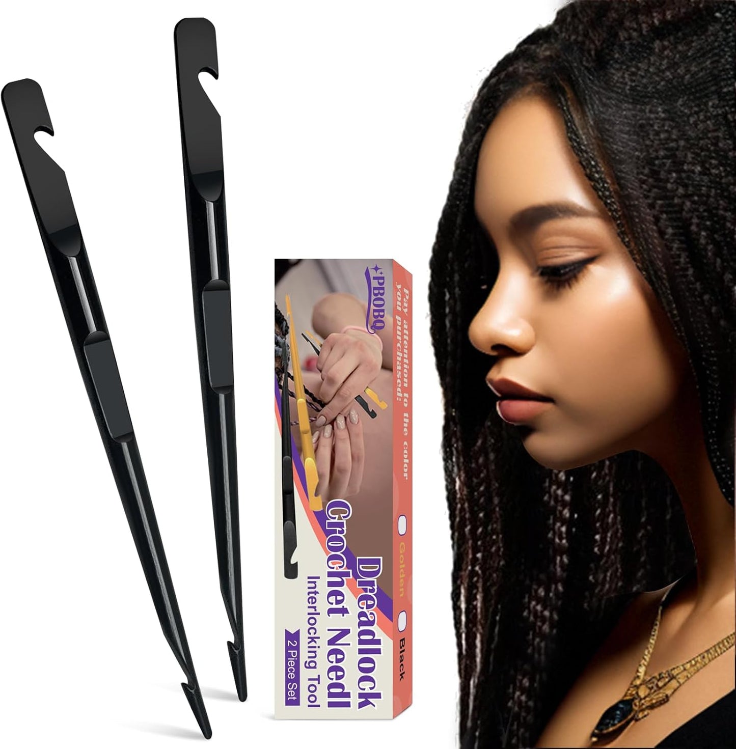 Dreadlock Retightening Tool - Interlocking Crochet Needle Set for Locs & Sisterlocks | Dual-Ended Metal Needles (Black)