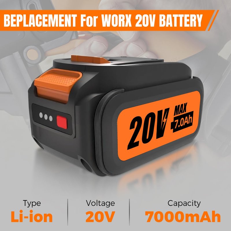 2Packs WA3520 7.0Ah MAX Replacement for Worx 20V Li-ion Battery Compatible with WG151 WG151.5 WG155 WG155.5 WG251 WG251.5 WG255 WG540 WG540.5 WG890 WG891 Cordless Power Tools