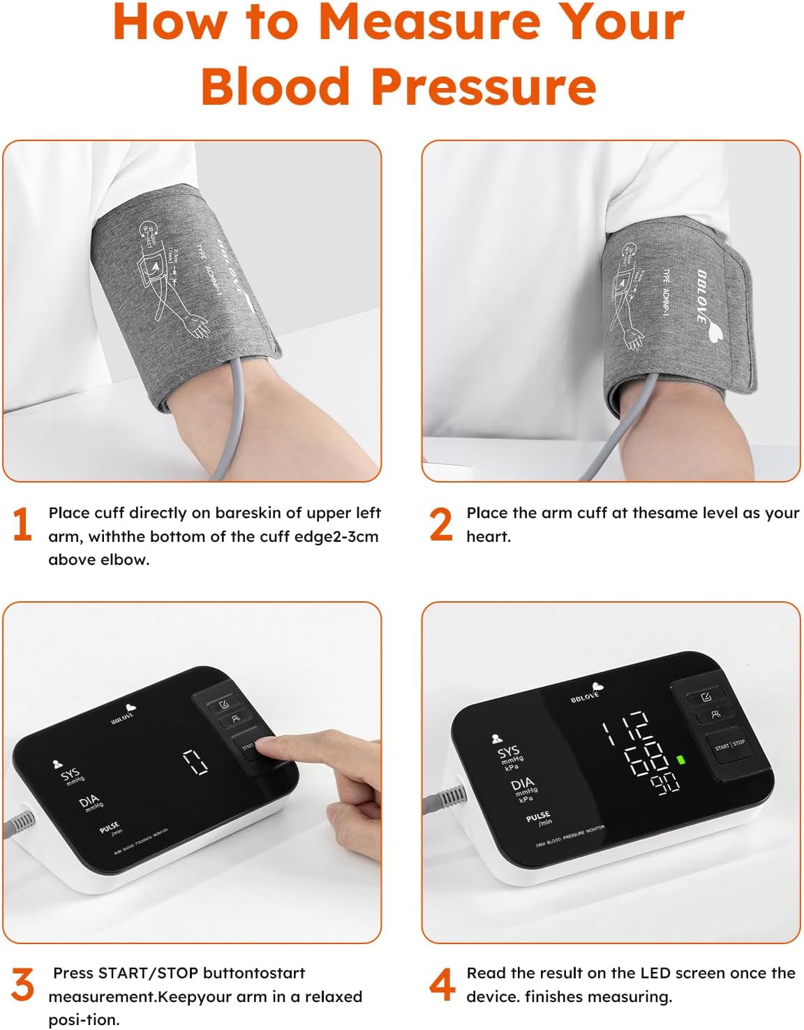 Blood Pressure Monitor - Medical-Grade Accuracy | One-Touch Automatic Measurement, Large LED Display for 2 Users