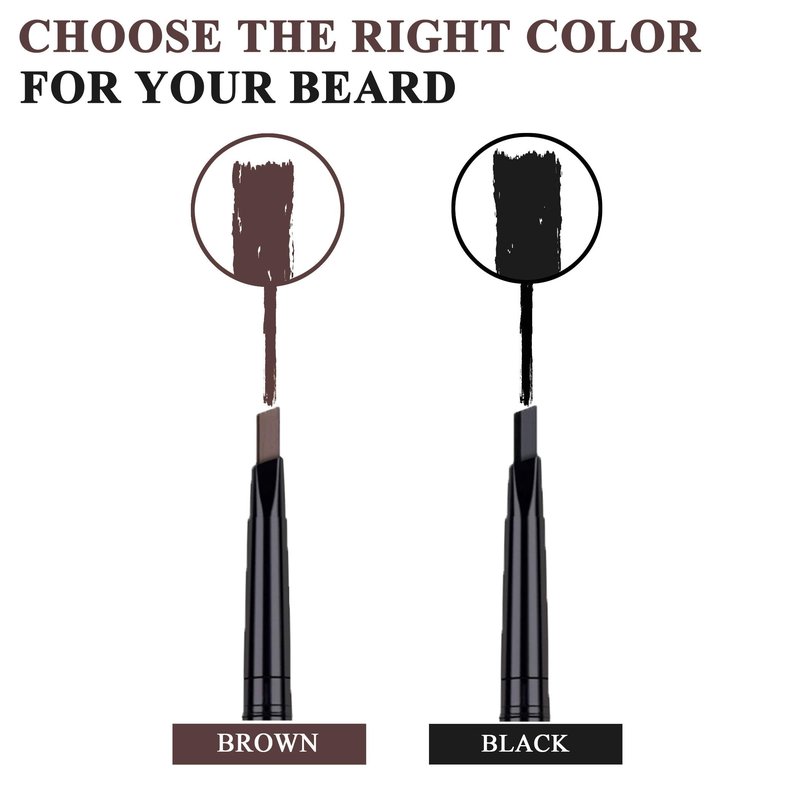 Beard Pencil Filler for Men - Water Resistant, Sweat Proof, Long Lasting & Natural Finish Barber Pencil, Mustache Repair Shape, Two Replacement Tips (Black)