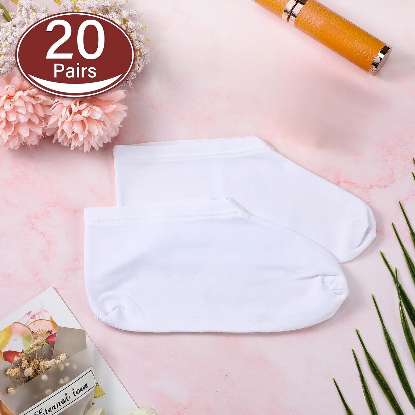 Moisturizing Spa Socks for Dry Feet - 20 Pairs Cotton Cosmetic Socks | White