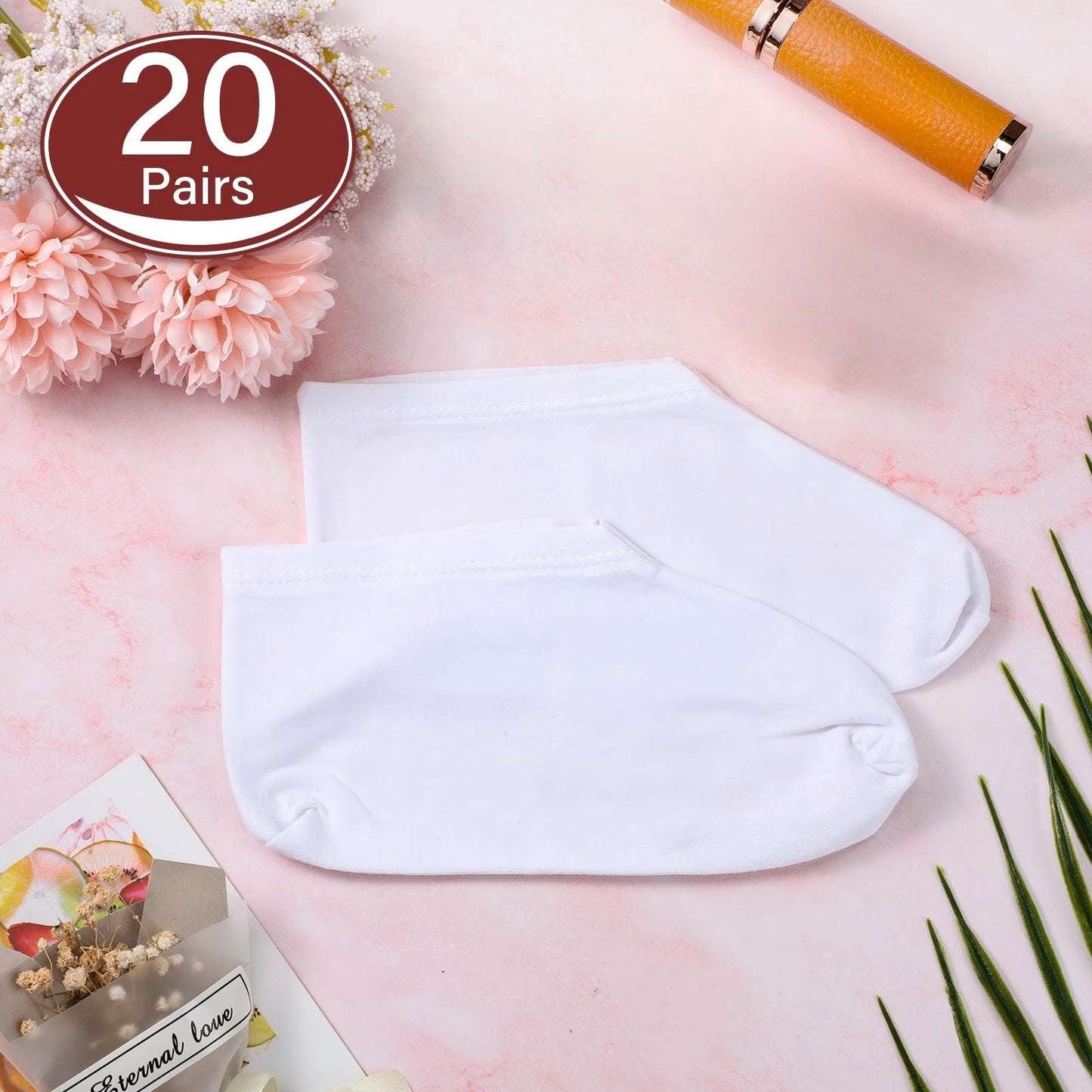 Geyoga 20 Pairs Moisturizing Socks Overnight for Dry Feet Spa Cotton Moisture Enhancing Cosmetic Socks for Women and Men, White