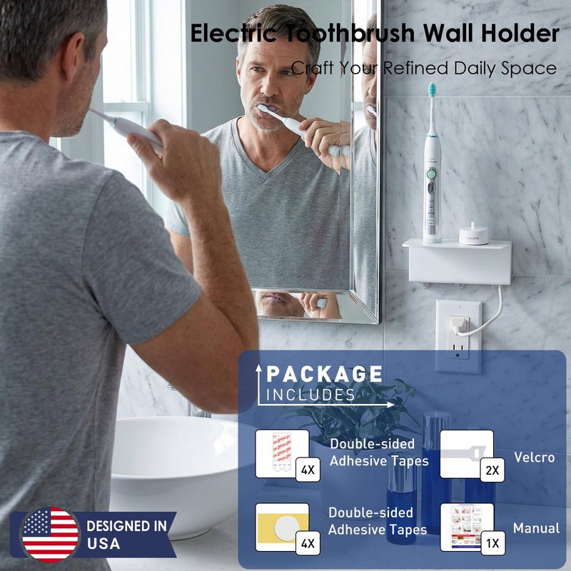 OAPRIRE Electric Toothbrush Holder for Bathroom, Acrylic Electric Toothbrush Holder Wall Mounted Come with Cable Organizer, Saving Space and Convenient Charging - White