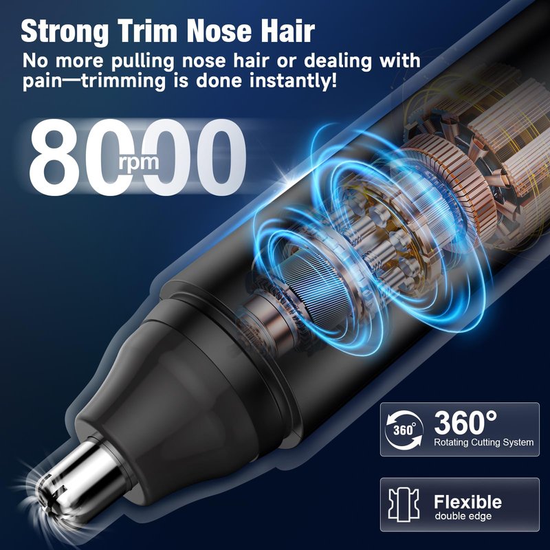 IFANZETECH Nose Hair Trimmer for Men Rechargeable: 2024 Painless Rechargeable Nose Hair Trimmer IPX7 Waterproof, Dual Edge Blades Eyebrow & Facial Trimmer for Men for Easy Cleansing, Black