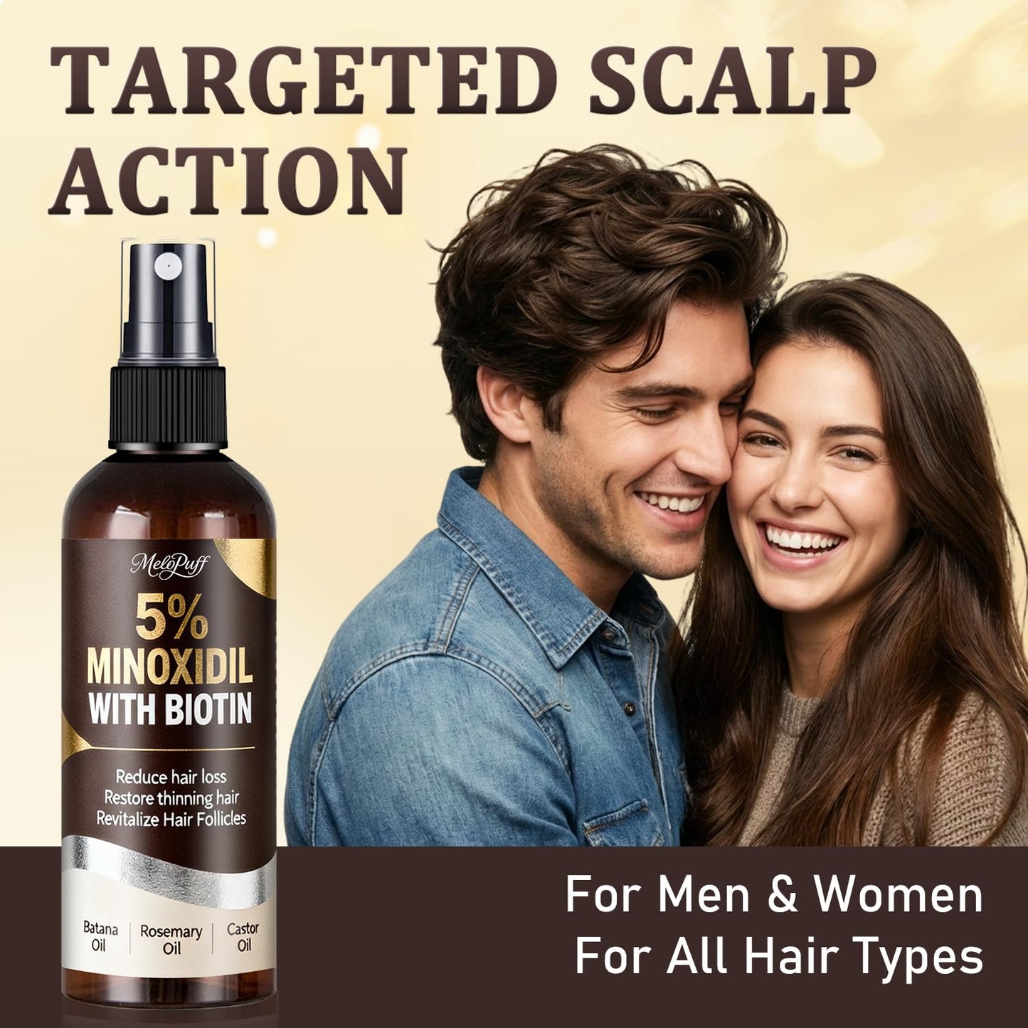 5% Minoxidil Hair Growth Serum for Men & Women - Extra Strength Biotin Formula with Rosemary & Batana Extract | 3.38 Oz