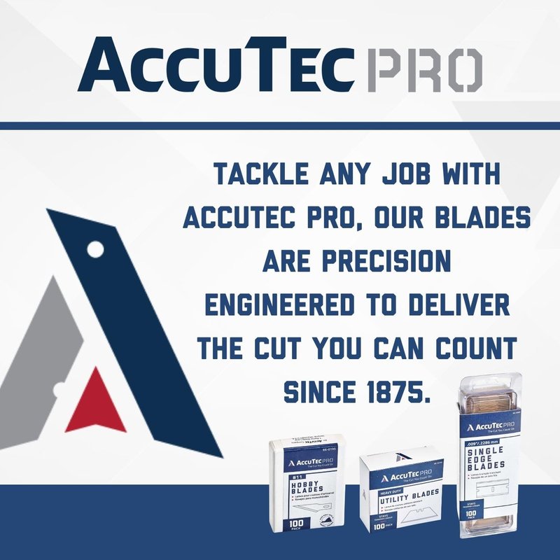AccuTec Pro 0.012" Aluminum Backed Single Edge Razor Blades - Includes 100 Heavy Duty Carbon Steel Utility Blades - For General Use and Industrial Applications - APBL-7001