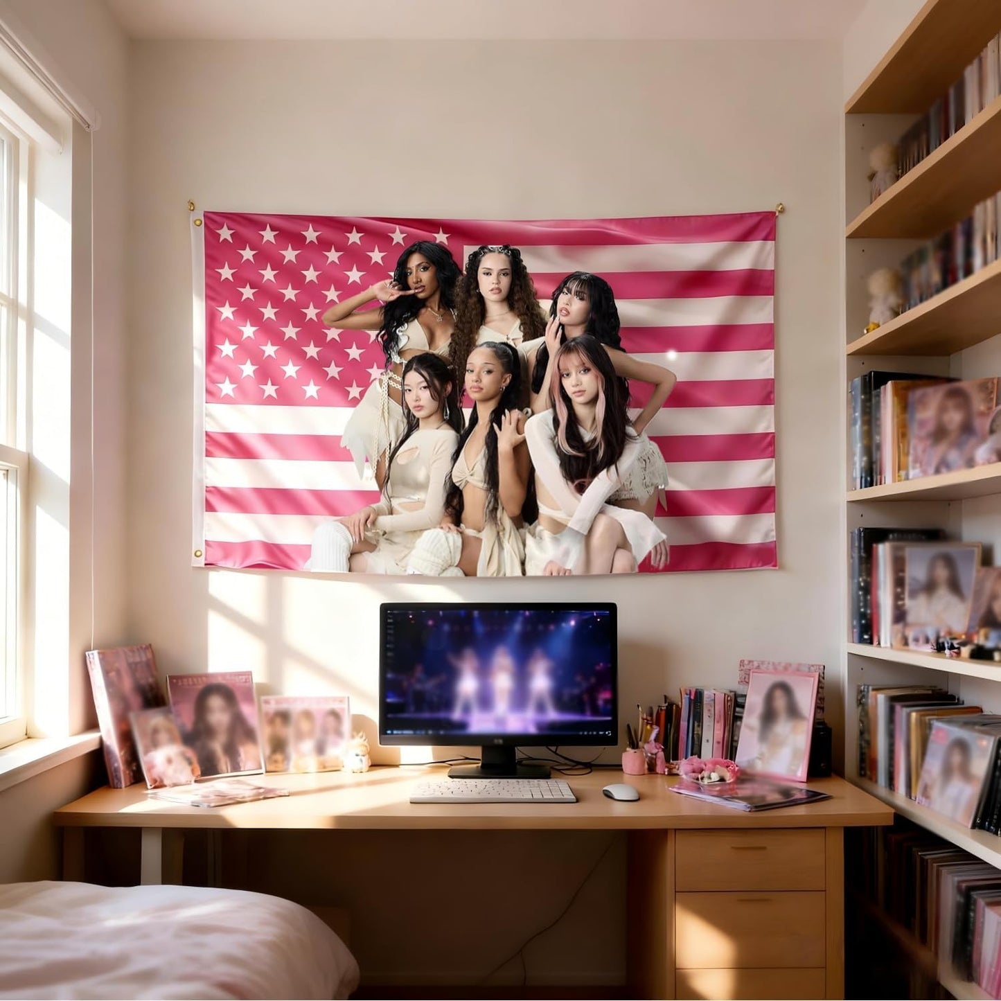 Pink American Flag Tapestry - 3x5 FT Polyester Wall Hanging | Modern Pop Culture Room Decor with Grommets