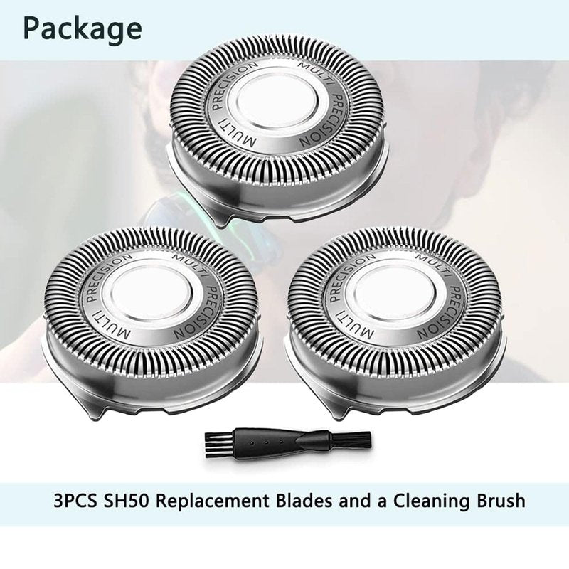 Gleway SH50/52 Replacement Heads Compatible with Philips Series 5000 Electric Shavers, SH50 MultiPrecision Blades Upgrade Heads Compatible with Norelco Series 5000 Razors, 3 Pack with Brush