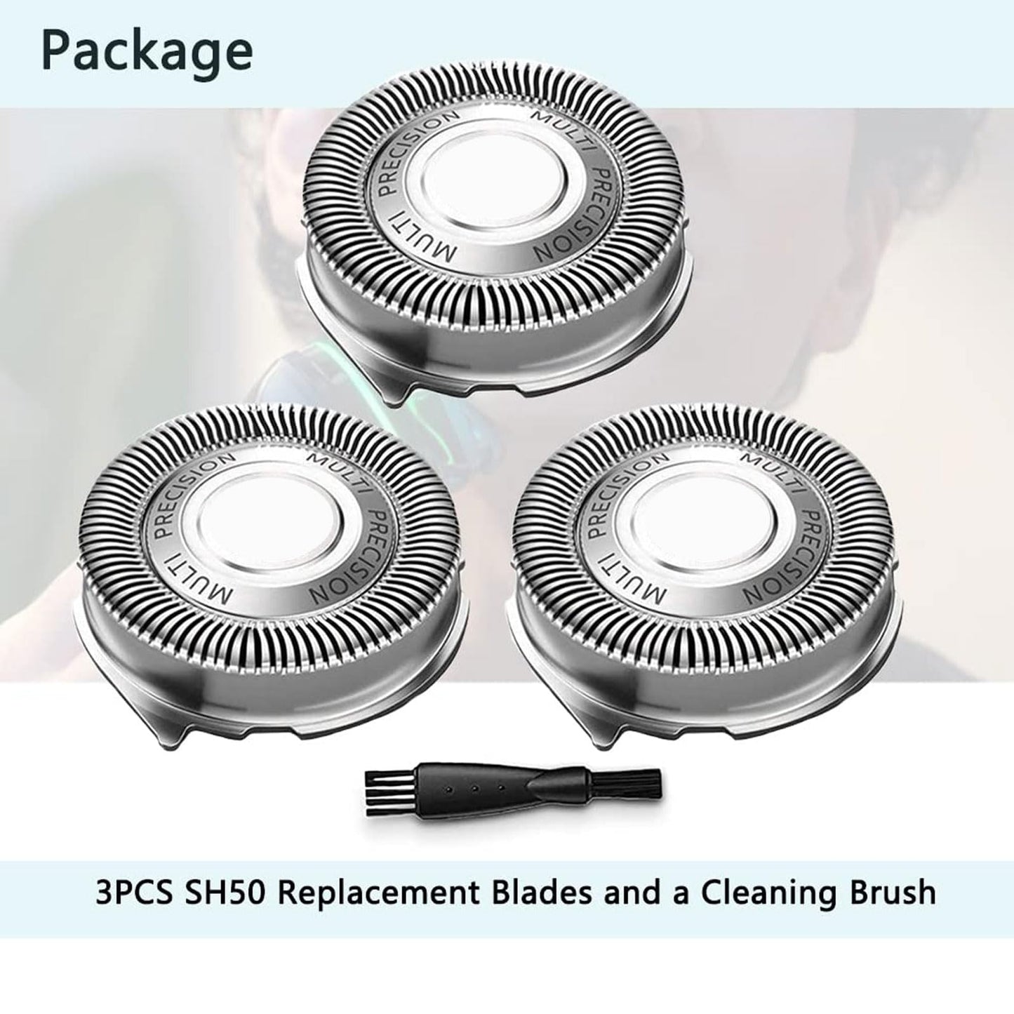 Gleway SH50/52 Replacement Heads Compatible with Philips Series 5000 Shaver, Upgraded SH50 Razor Replacement Heads Compatible with Norelco PT8xx, PT7xx, AT8xx, AT7xx, 3Pcs with Cleaning Brush