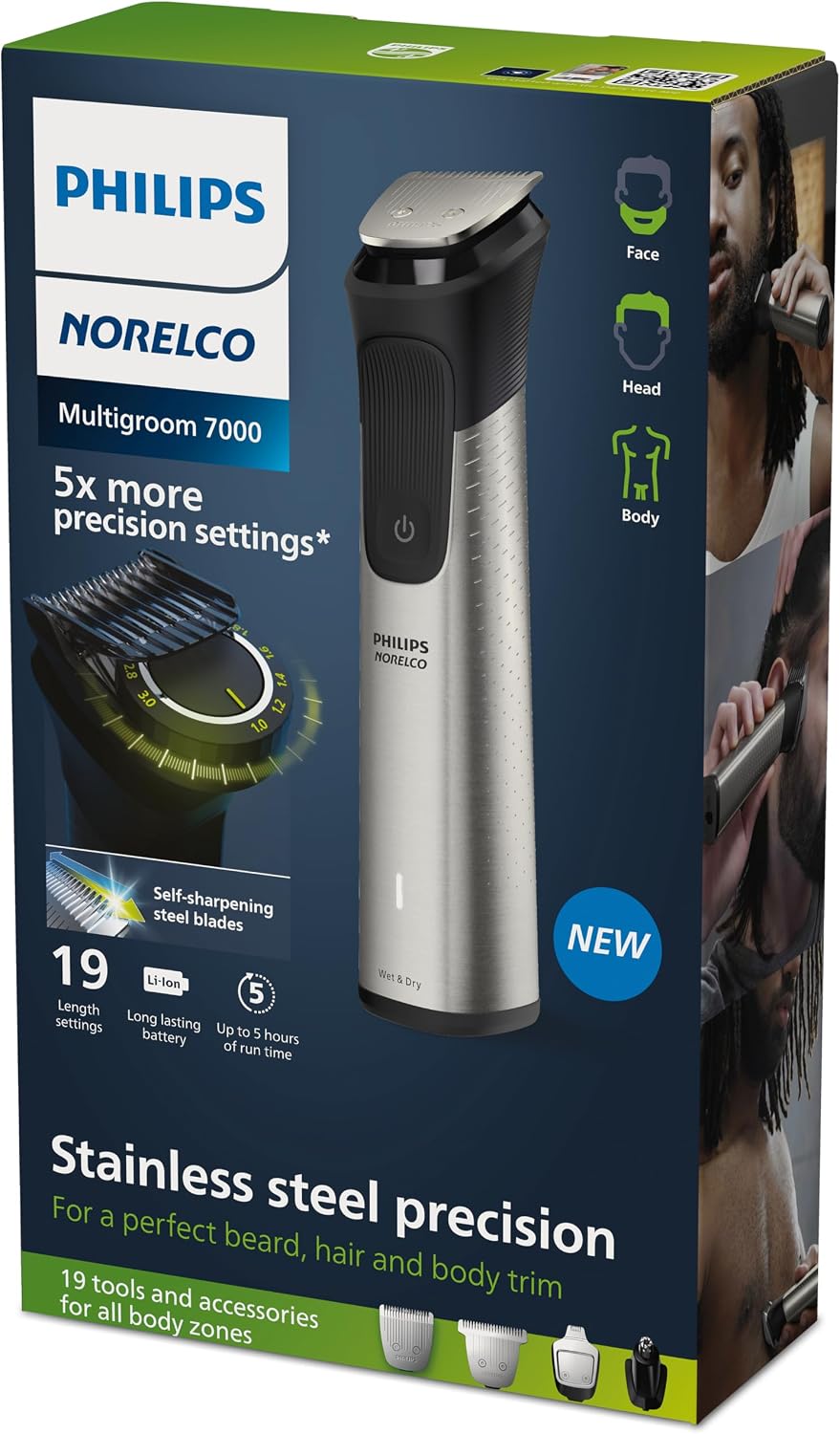 Philips Multigroom 7000 Series - All-in-One Beard & Hair Trimmer | 19-Piece Men's Grooming Kit with Soft Pouch, MG7910/49