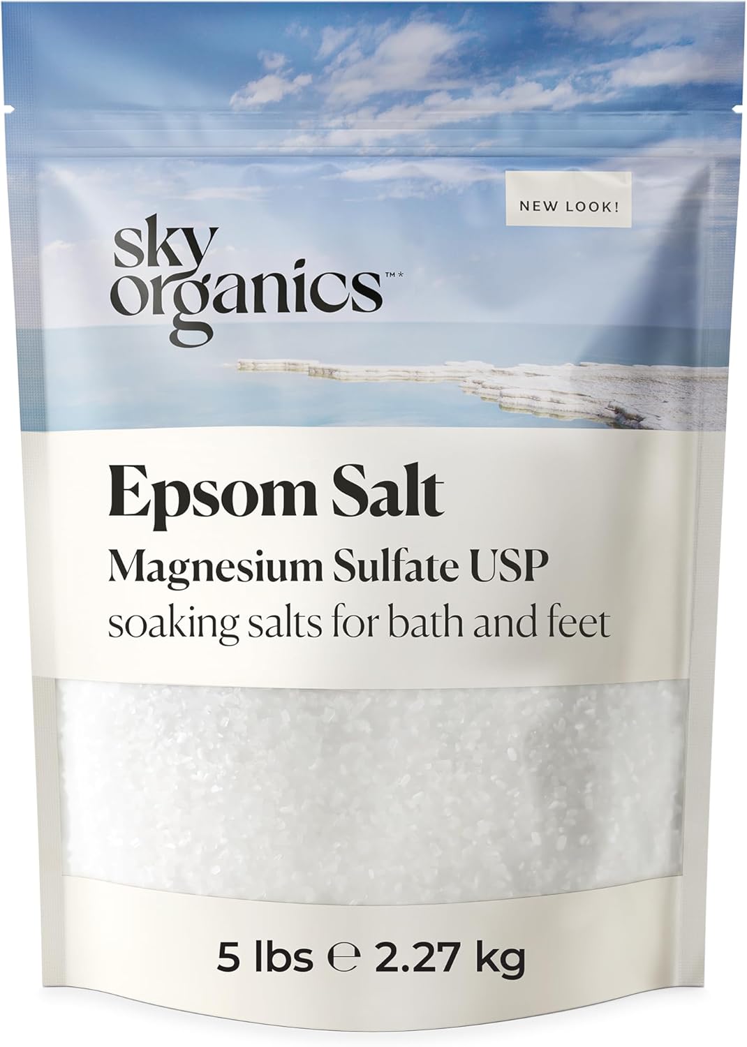 Epsom Salt Bath Soak - 100% Pure Magnesium Sulfate USP - Unscented 5 lbs Resealable Bag | Natural Vegan Self-Care