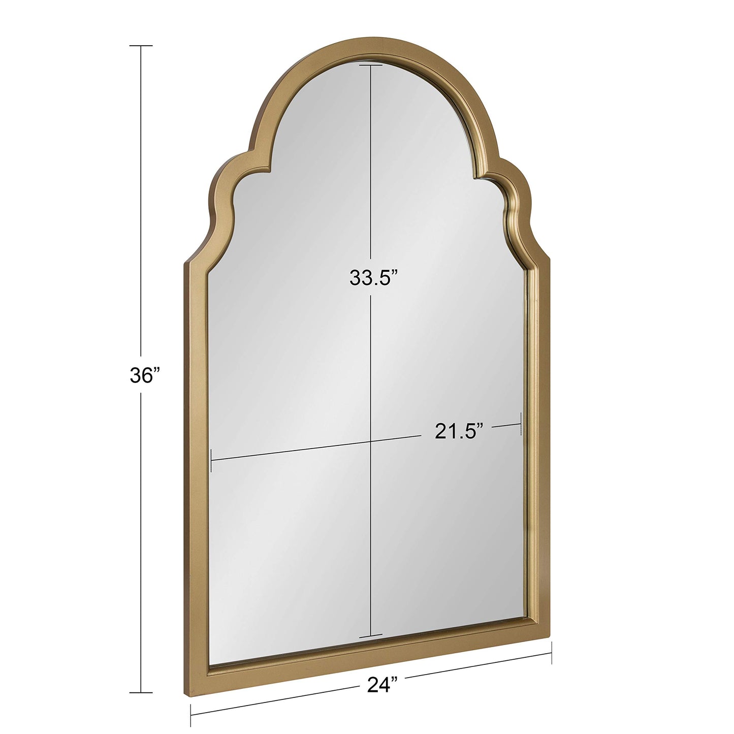 Kate and Laurel Hogan Modern Arched Wall Mirror, 24 x 36, Gold, Glam Moroccan Mirror for Wall