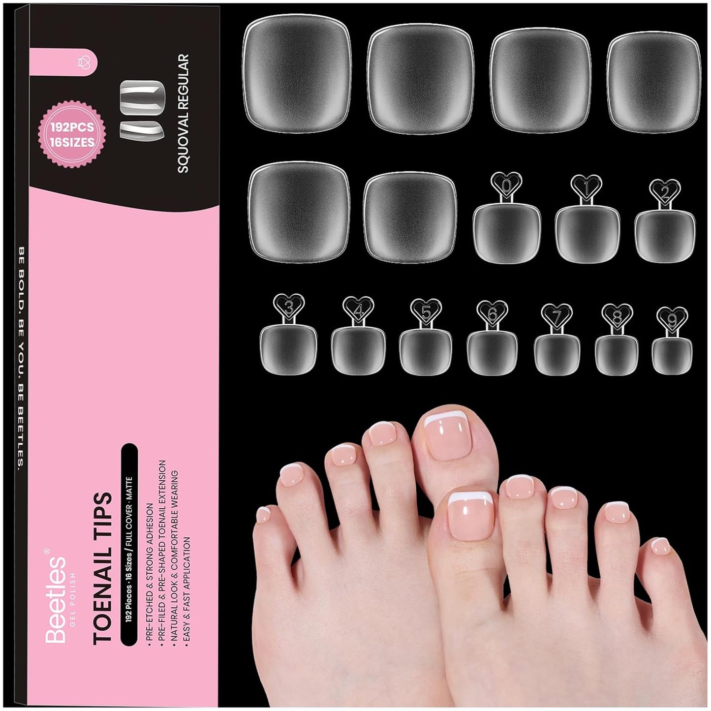 Beetles Gel Nail Kit - Medium Square Half Matte Gel Tips with Dehydrator & Primer | Easy DIY Acrylic Extension Set for Women