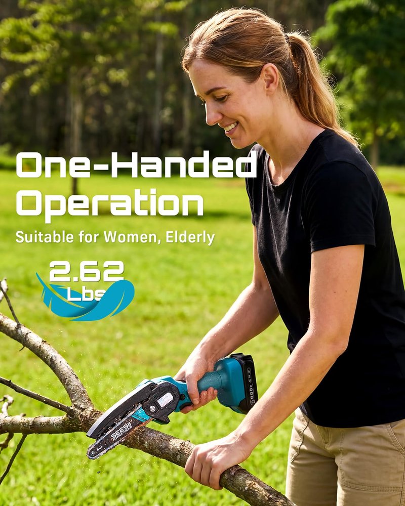 Seesii Mini Chainsaw, 6-inch Mini Chainsaw Cordless, Handheld Electric Power Chain Saw with 2 Batteries, for Tree Trimming Wood Cutting, Best Gifts for Father, Dad, Husband, Men