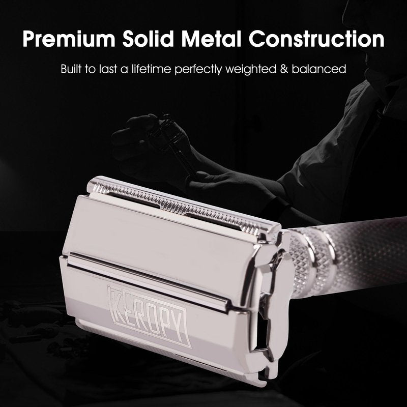 Double Edge Safety Razor for Men with 10 Double Edge Safety Razor Blades, Single Blade Butterfly Razor - Men Metal Razor for Shaving, Traditional One Blade Razor Kit - Gloss Black