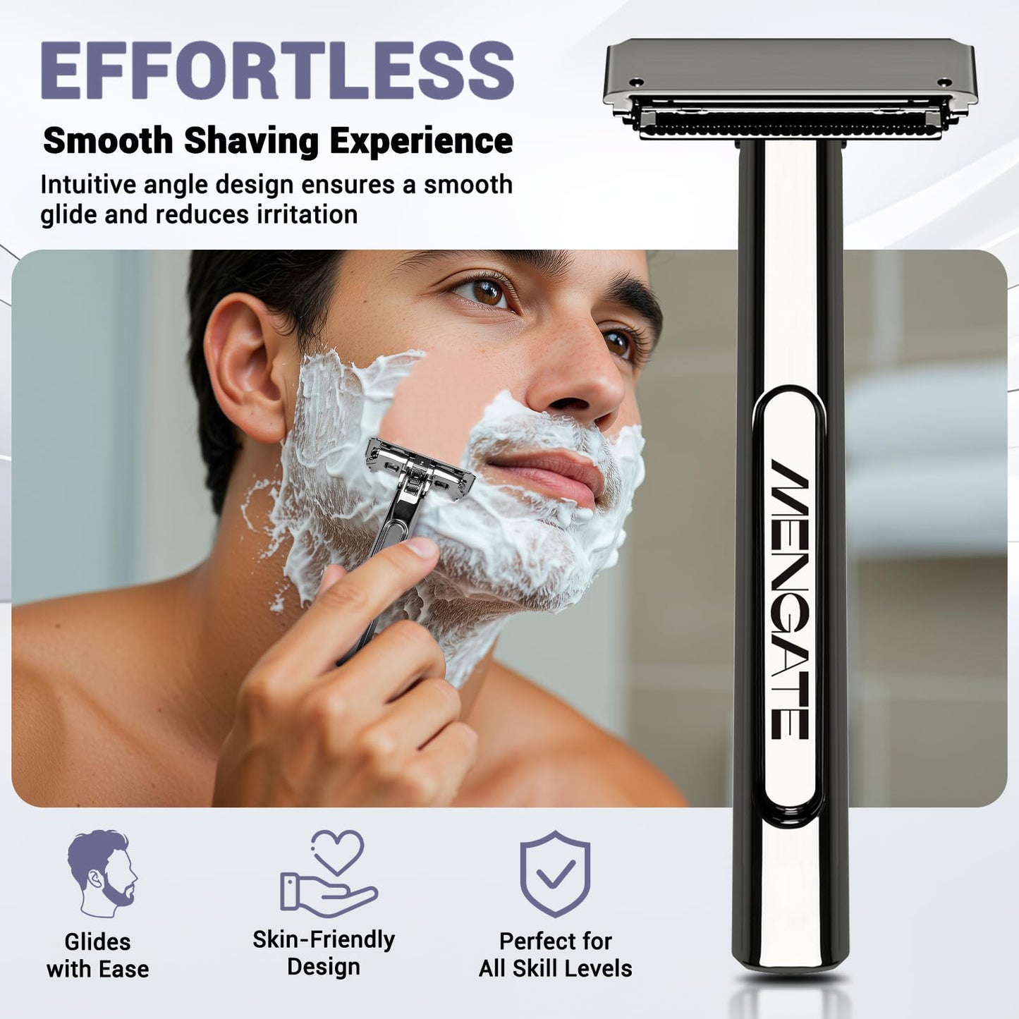 MenGate Adjustable 2-Blade Safety Razor Set with Magnetic Head for Men Women - with 10 Blades, Shave Brush - Precision Shaving, Reusable & Plastic-Free Shaver, for Beard, Head, Leg Shaving